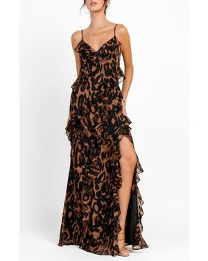 Beivy Chiffon Ruffle Maxi Dress - Brown