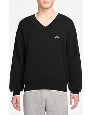 Nike Club Oversize Cotton V-Neck Sweater - Black