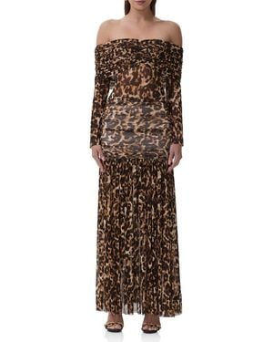 AFRM Emmeline Leopard Print Off The Shoulder Maxi Dress - Brown