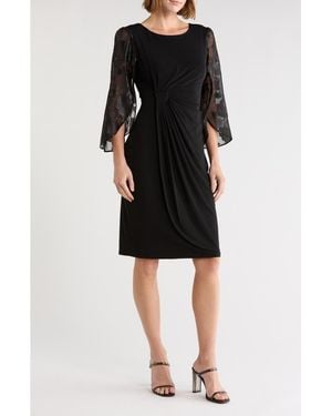 Connected Apparel Chiffon Overlay Midi Dress - Black