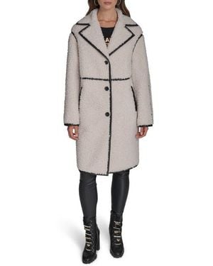 KARL LAGERFELD Long Faux Shearling Coat With Faux Leather Trim - Gray