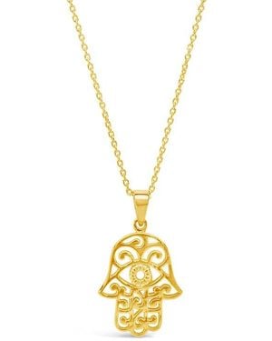 Sterling Forever Sterling Filigree Hamsa Hand Pendant Necklace - Metallic