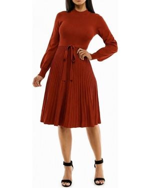 Nina Leonard Tie Waist Fit & Flare Sweater Dress - Red