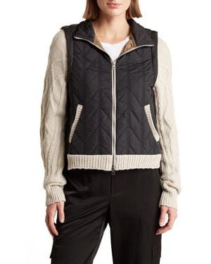Democracy Quilted Mock Neck Two-Fer Jacket - Black