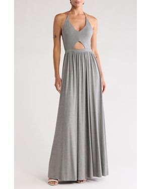 Go Couture Halter Neck Keyhole Maxi Dress - Gray