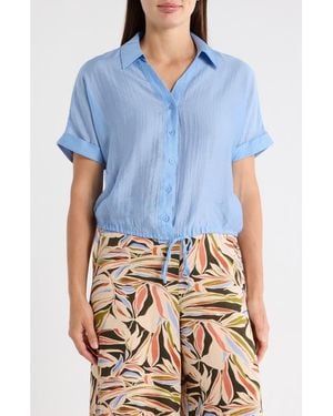 Adrianna Papell Short Sleeve Tie Hem Button-Up Shirt - Blue