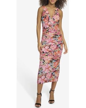 Siena Jewelry Mesh Print Midi Dress - Red