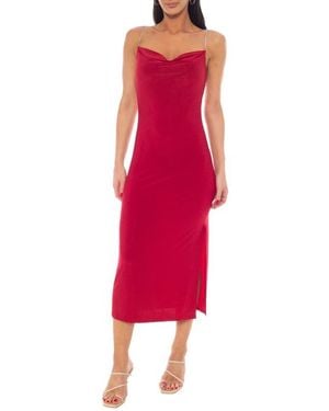 Bebe Cowl Neck Rhinestone Strap Midi Dress - Red