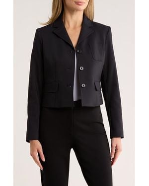 DKNY Notch Lapel Cotton Blend Crop Blazer - Black
