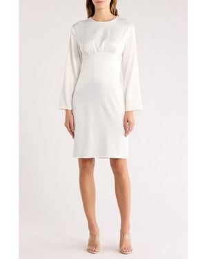 AREA STARS Empire Waist Long Sleeve Satin Dress - White