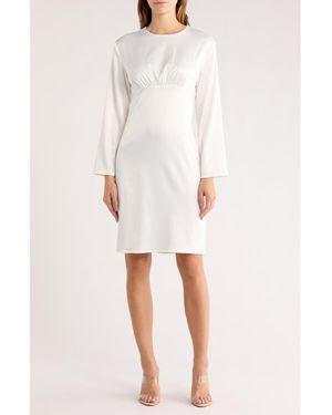 AREA STARS Empire Waist Long Sleeve Satin Dress - White