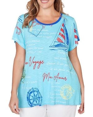 Ruby Rd. Bon Voyage Print T-Shirt - Blue