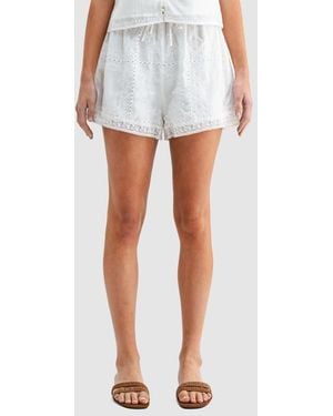 Lush Lace Hemline Embroidered Shorts - White