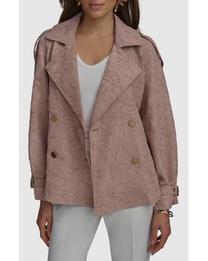 Donna Karan Textured Double Breasted Trench Jacket - Brown