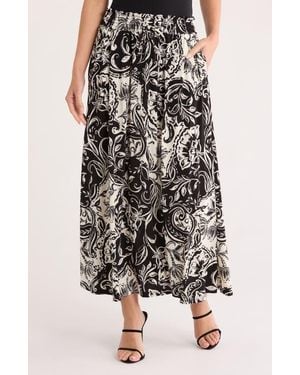 Ellen Tracy Floral Smocked Waist Maxi Skirt - Black