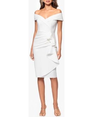 Xscape Evenings Ruffle Off The Shoulder Scuba Knit Cocktail Dress - White