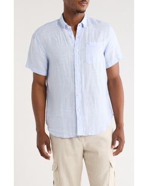 Denim and Flower Splash Linen Button-Down Shirt - White