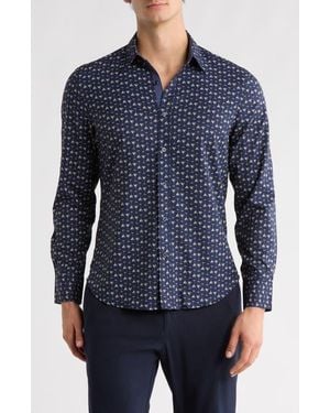 Con.struct Slim Fit Martini Print 4-Way Stretch Performance Button-Down Shirt - Blue
