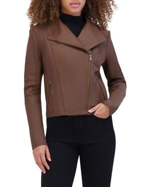 Andrew Marc Felix Leather Crop Moto Jacket - Brown