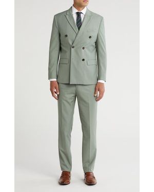 Gino Vitale Slim Fit Solid Double Breasted Suit - Green