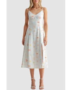 Lush V-Neck Button Detail Midi Dress - White