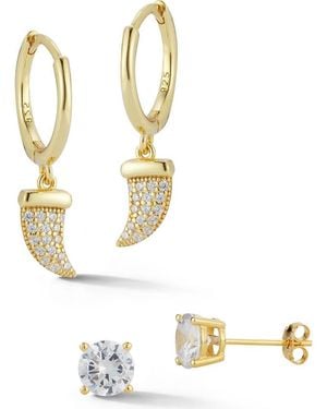 Glaze Jewelry Cubic Zirconia Stud & Drop Huggie Hoop Earring Set - Metallic