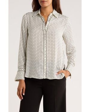 Max Studio Print Button Front Blouse - White