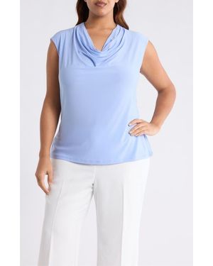 Kasper Cowl Neck Cap Sleeve Top - Blue