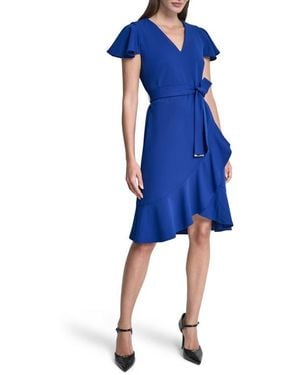 DKNY Short Sleeve Tulip Hem Fit & Flare Dress - Blue