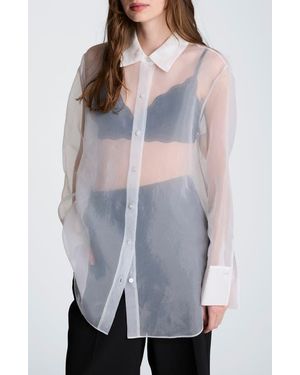 Kenneth Cole Sheer Oversize Button-Up Shirt - Gray