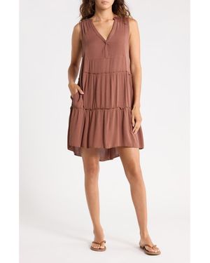Elan Tiered Gauze Cover-Up Dress - Brown