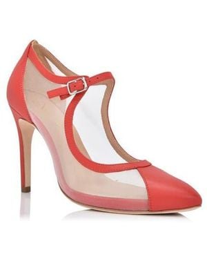 Joan Oloff Pointed Toe Mesh Panel Stiletto Pumps - Red
