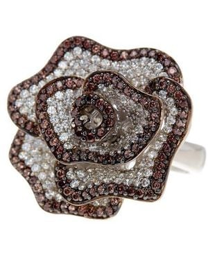 Suzy Levian Sterling Pavé Cubic Zirconia Flower Ring - Brown