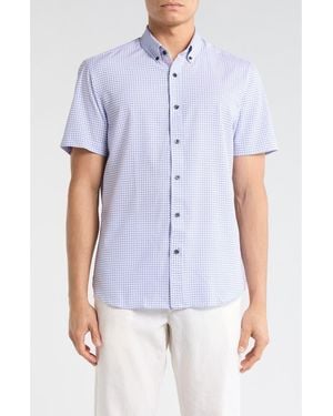 Con.struct Slim Fit Geometric Print Short Sleeve Button-Down Shirt - Purple