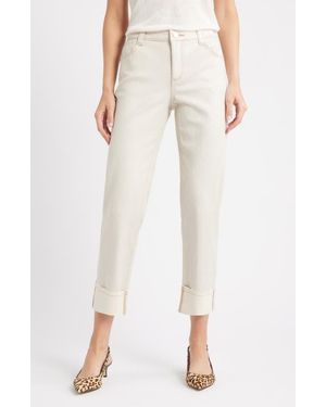 Wit & Wisdom Metallic Raw Hem Straight Leg Jeans - Natural