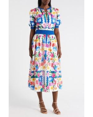 Tahari The Ziggy Floral Print Midi Dress - Blue
