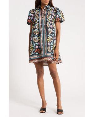 Halogen® Collared Puff Sleeve Cotton Dress - Black