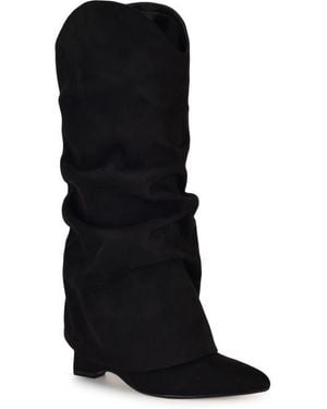 Nine West Amazin Foldover Shaft Pointed Toe Wedge Boot - Black