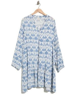 Boho Me Ikat Long Sleeve Cover-Up Dress - Blue