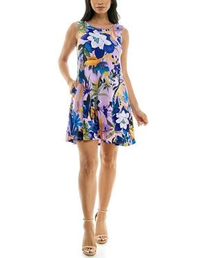 Nina Leonard Sleeveless Trapeze Dress - Blue