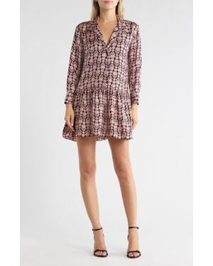 Sandro Floral Silk Long Sleeve Shirtdress - Red