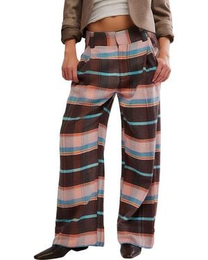 Free People Plaid Back Buckle Cotton Pants - Multicolor