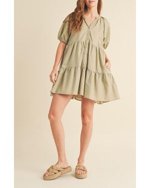 Wishlist Button Front Tiered Dress - Natural