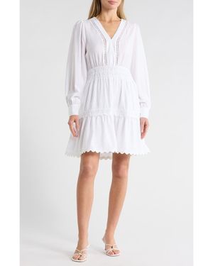 Ellen Tracy V-Neck Long Sleeve Crinkle Dress - White