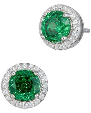 Savvy Cie Jewels Floral Faceted Round Cubic Zirconia Halo Stud Earrings - Green