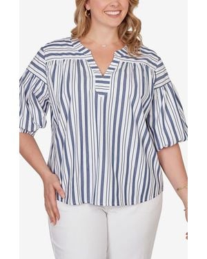 Ruby Rd. Stripe Cotton Poplin Top - Blue