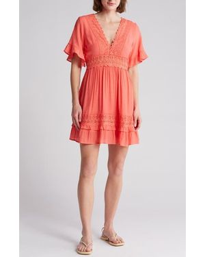 Wishlist Lace Insert Tie Back Rayon Dress - Red