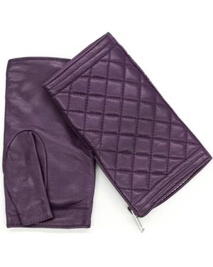 Portolano Quilted Leather Fingerless Gloves - Purple