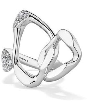 Judith Ripka Sterling Gaia Two Finger Diamond Pavé Ring - Metallic