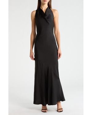 Astr Varya Cowl Neck Satin Maxi Slipdress - Black